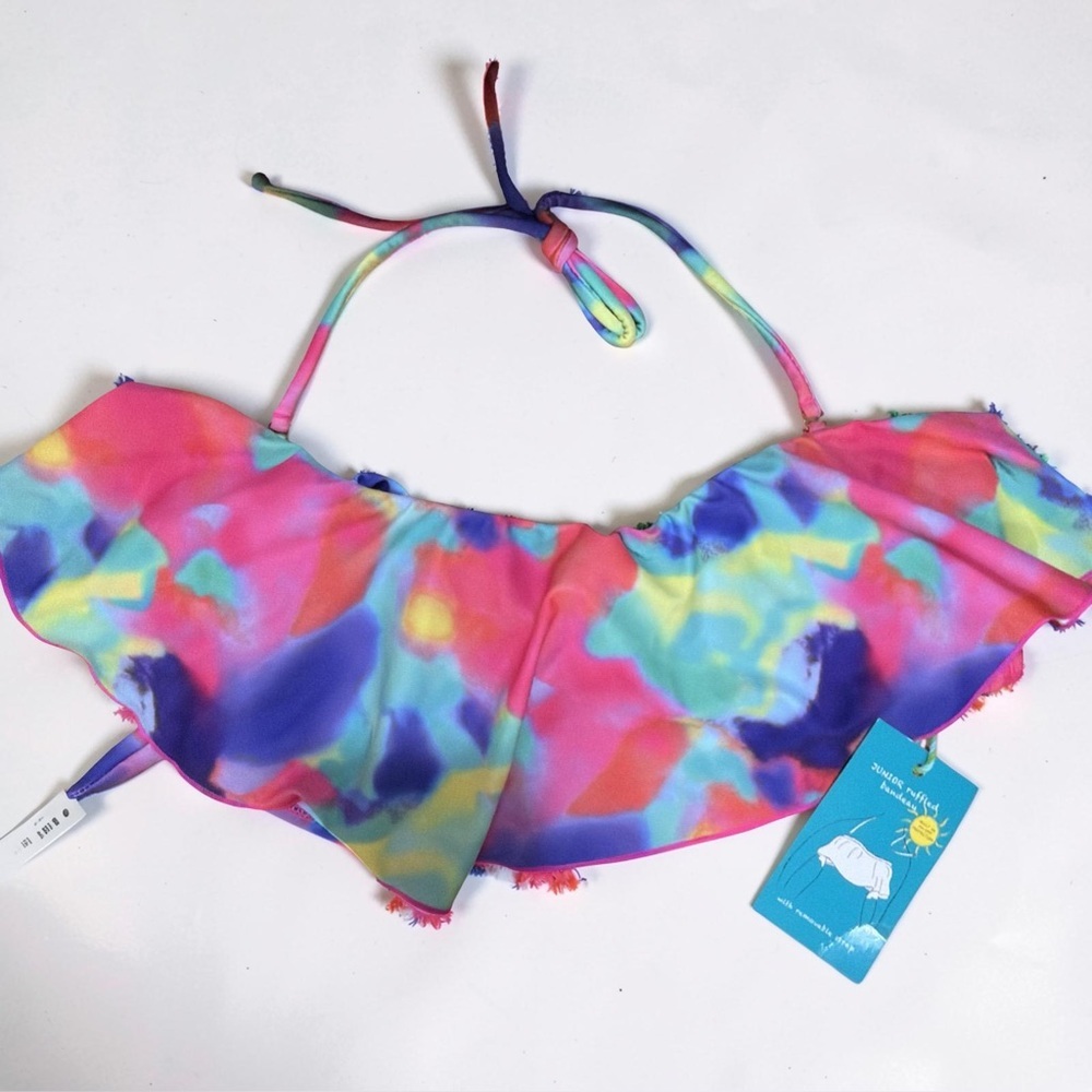 Squirtini Bikini Top Jr.  Large 12-14 Bandeau Removable Strap Watercolor Print